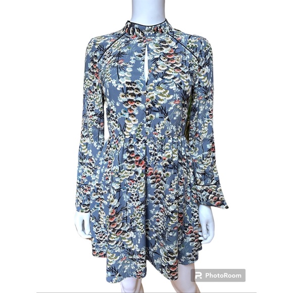 Zara Floral Gathered Waist Long Sleeves Mini Dress, NWOT, M - Picture 1 of 15